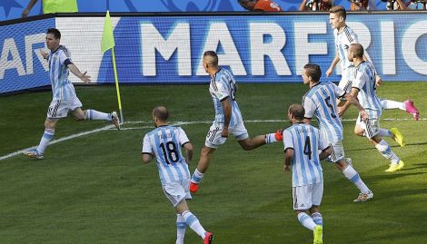 Argentina's Messi celebrates after scoring a goal against Iran during their 2014 World Cup Group F soccer match at the Mineirao stadium in Belo Horizonte